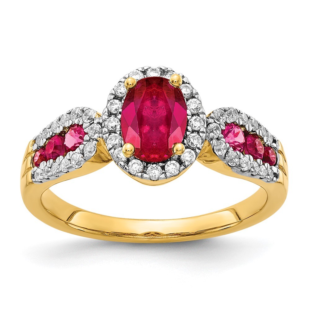 14k Yellow Gold Diamond and Oval Red Ruby (July Birthstone) Ring (Size 7)